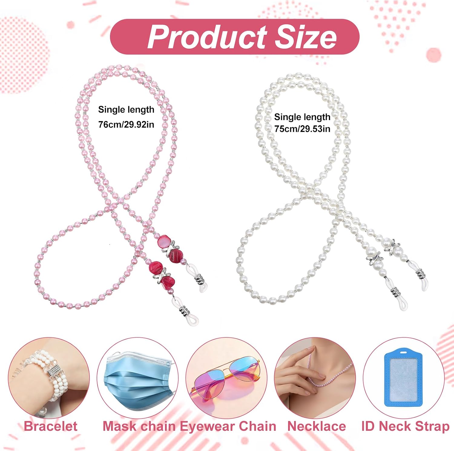 cobee 2Pcs Eyeglass Chain, Eyeglasses Strap Lanyard Adjustable Eye Glasses Holders Necklace Beads Eyeglasses Chain Stylish Retainer for Reading Glasses Sunglasses