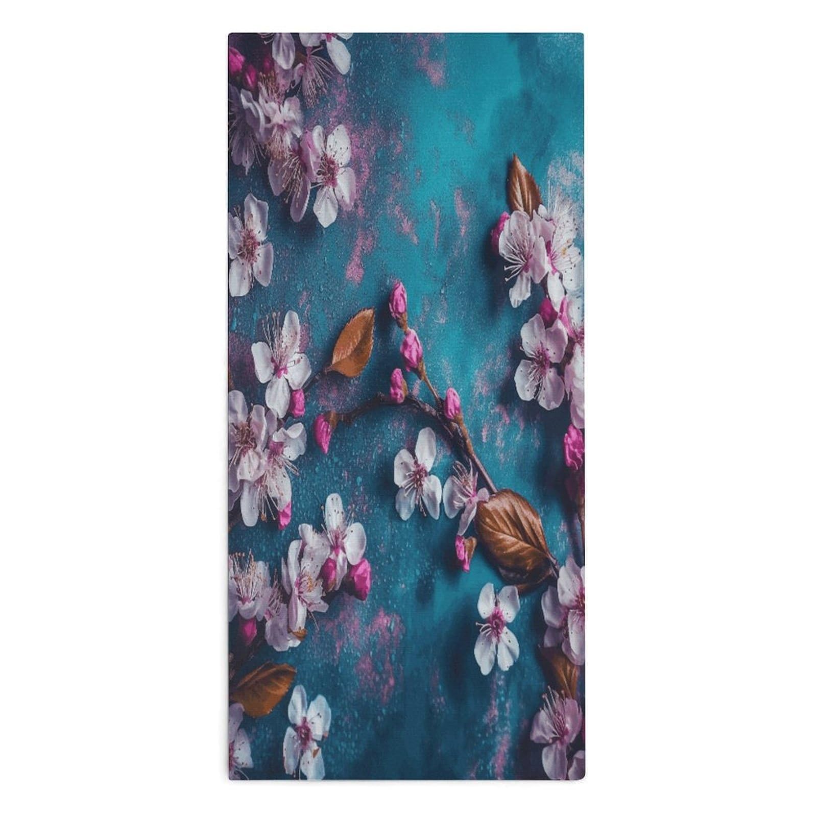 Fodpand Style Flowers On Blue Background Microfiber Towels, Decorative Bath Towel Soft & Lightweight, Hand Towels Multipurpose Use For Bathroom, Pool, Gym, Spa, And Hotel Use