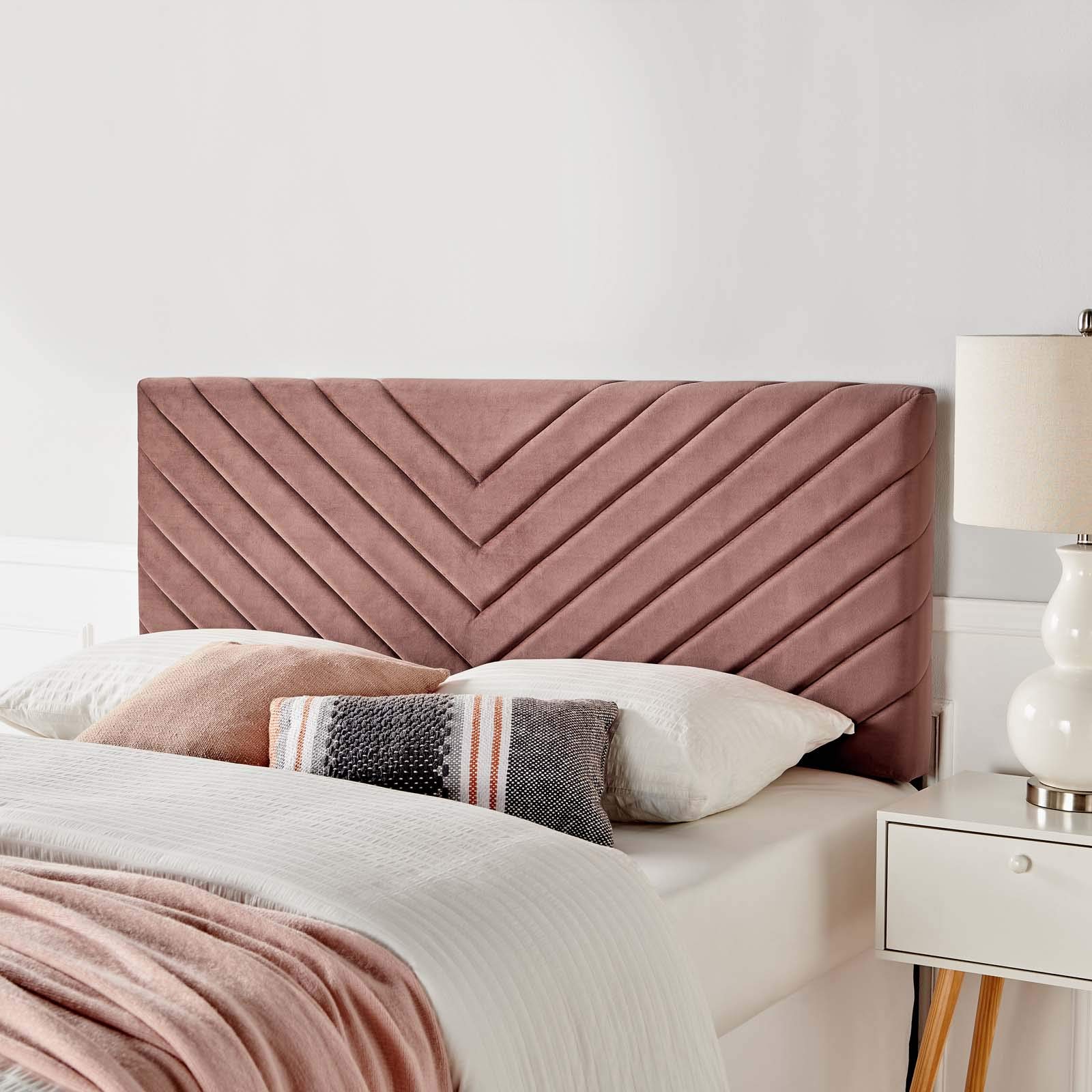 Modway Alyson Angular Channel Tufted Performance Velvet California King Headboard in Dusty Rose, Kin
