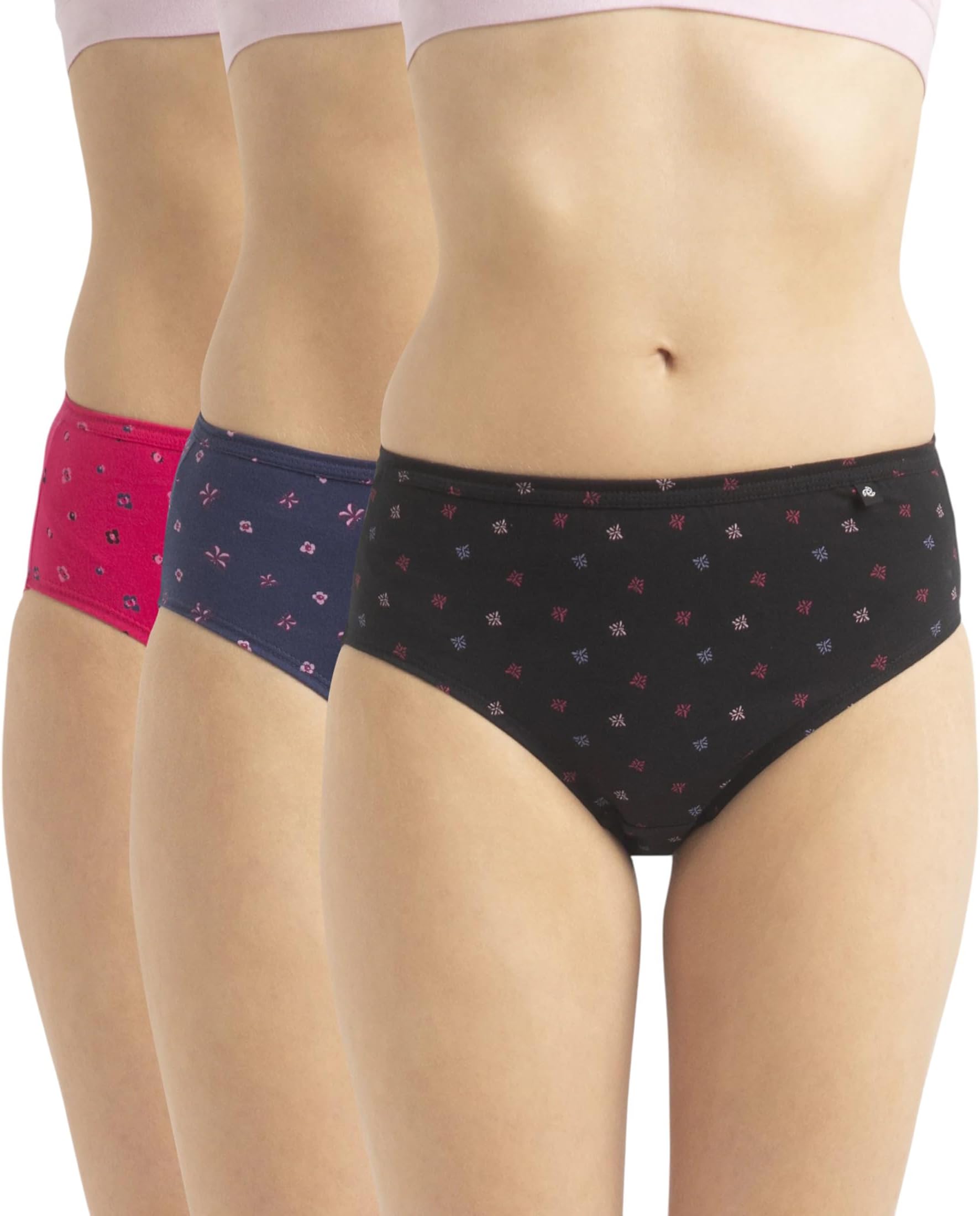 Jockey 1406 Women's High Coverage Super Combed Cotton Mid Waist Hipster with Concealed Waistband and Stay Fresh Treatment (Pack of 3_Colors & Prints May Vary)