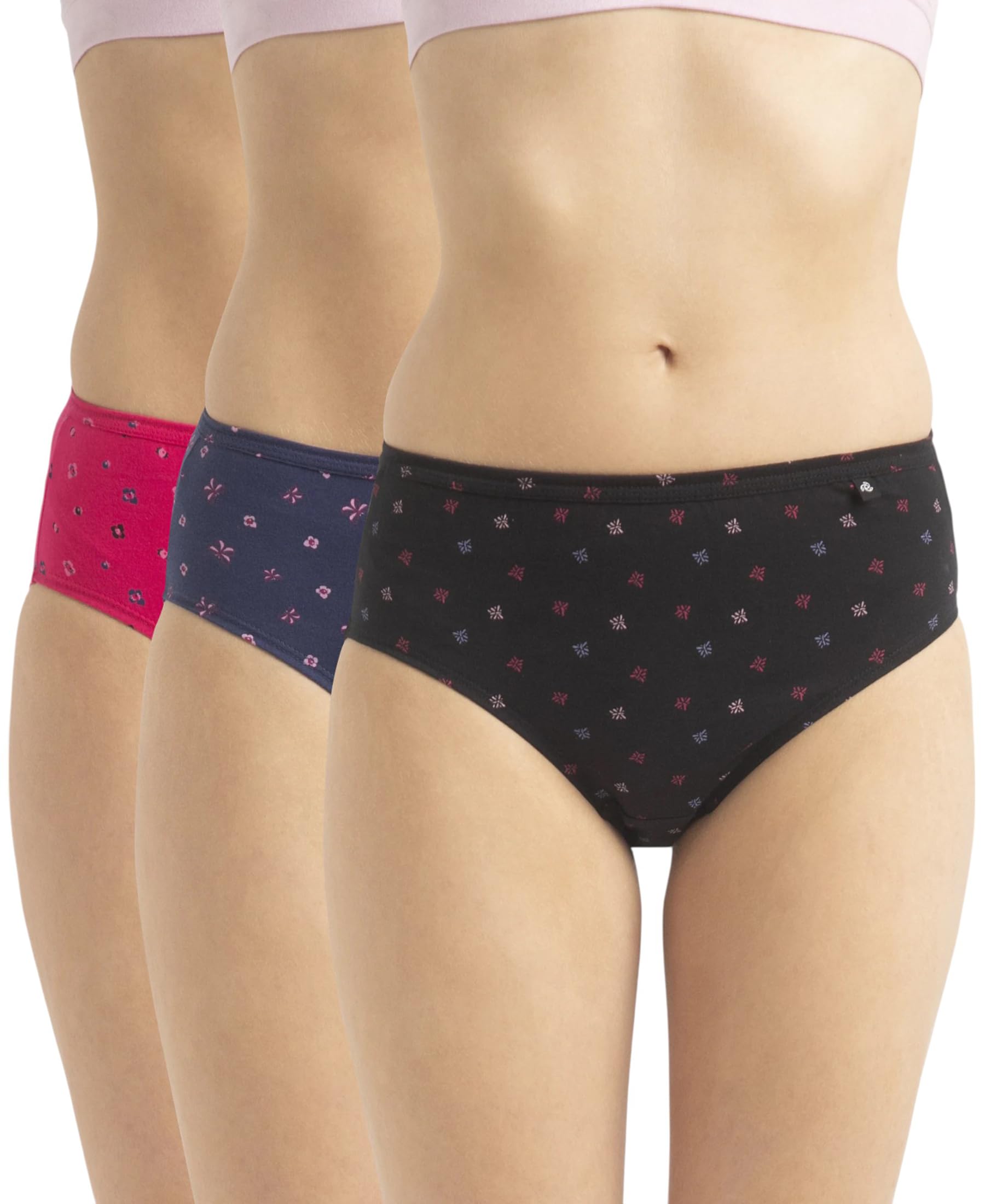 1406 Women's High Coverage Super Combed Cotton Mid Waist Hipster with Concealed Waistband and Stay Fresh Treatment (Pack of 3_Colors & Prints May Vary)