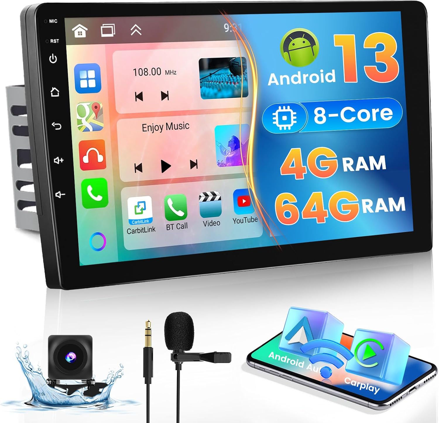 8 Core 464GB Wireless Apple Carplay Double Din Android 13 Car Stereo with Android Auto, 10.1&amp;#39;&amp;#39; Touch Screen Car Radio Bluetooth 5.0,