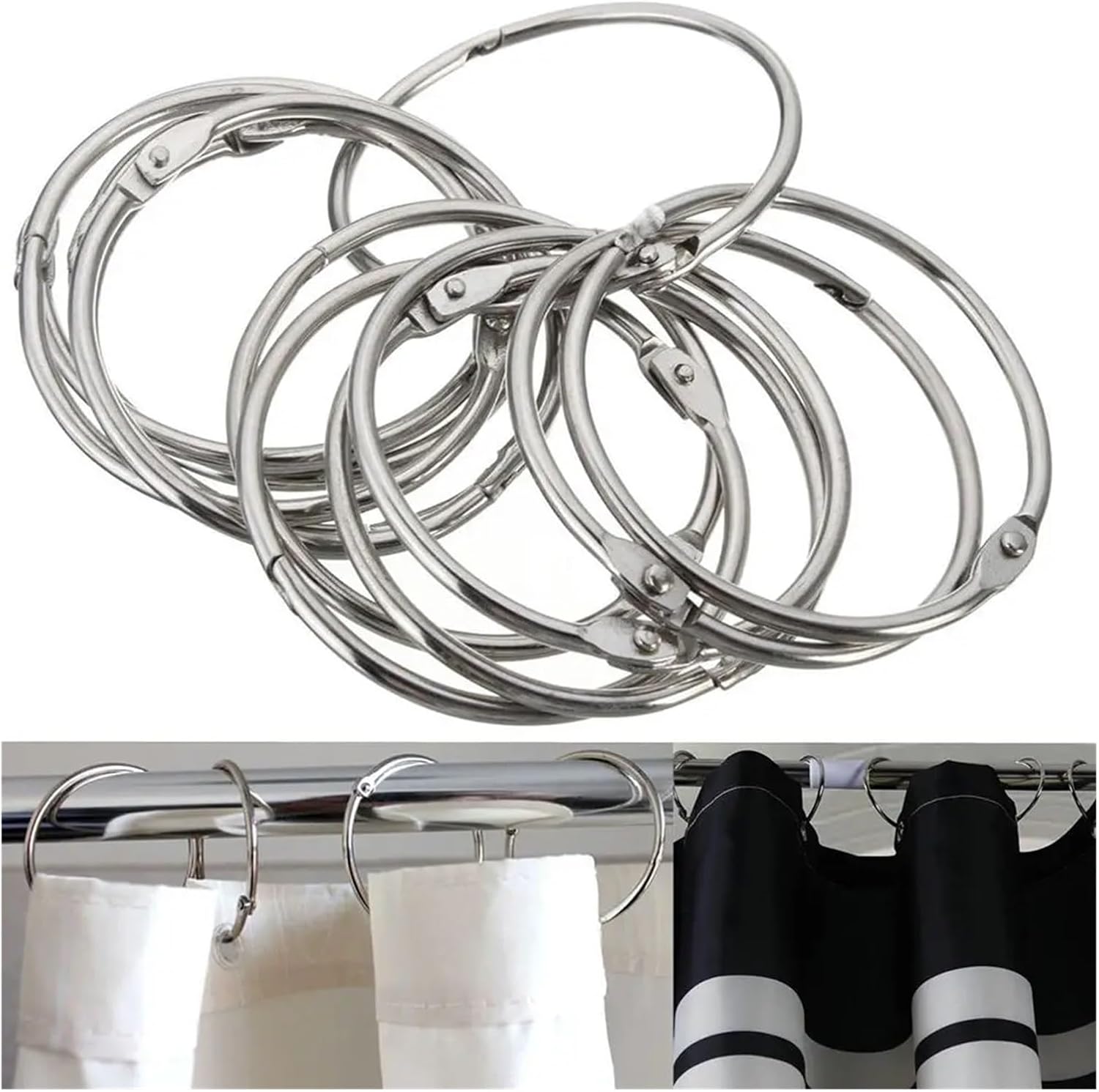 12Pcs/Lot Stainless Steel Bathroom Tools Shower Curtain Easy Glide Hooks Rings for Curtains and Rods
