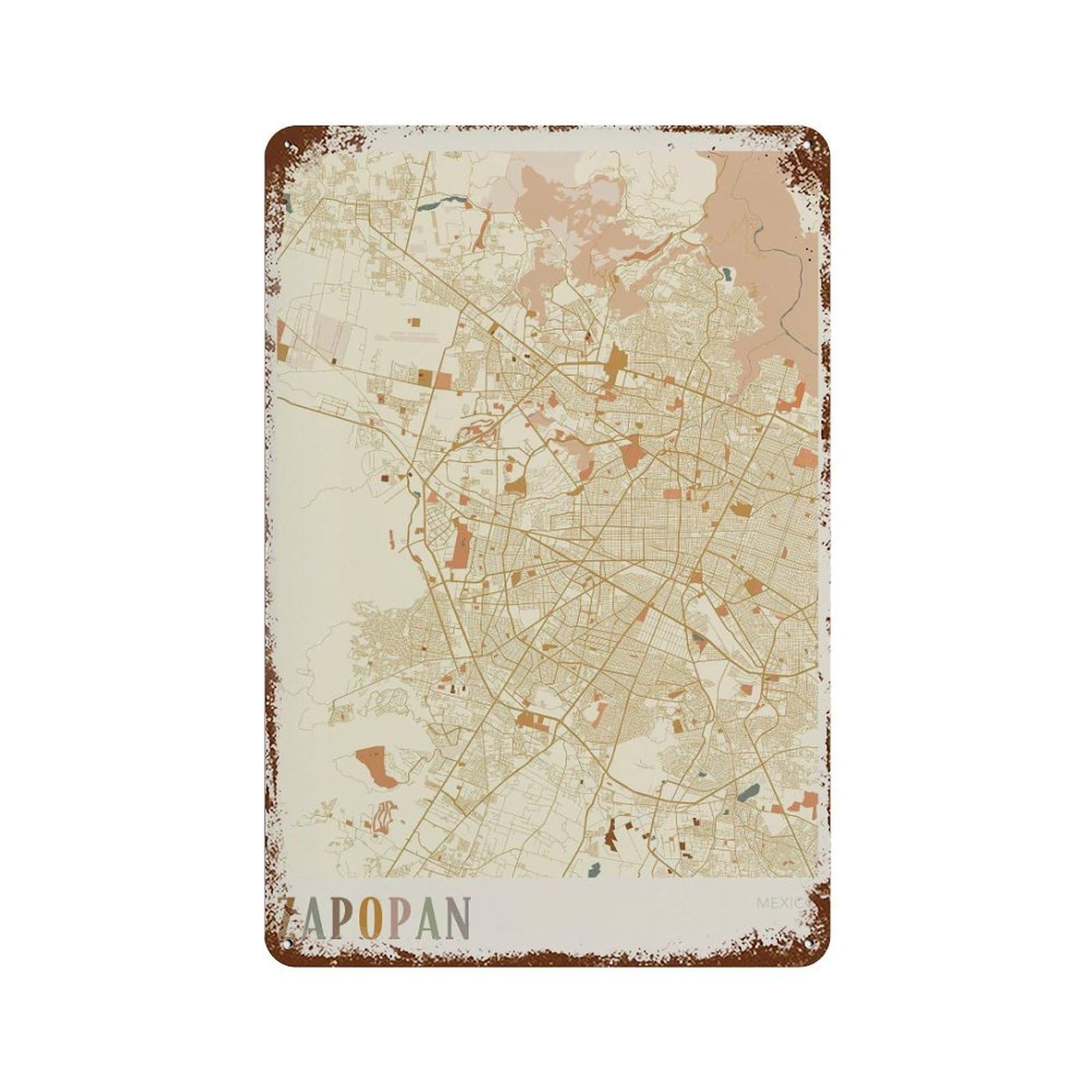 xiaoxiaoshen Zapopan Map Mexico Travel Gift Boho Wall Decor Art Metal Tin Poster Modern Home Decor Art Home Bar Shop Decorations Vintage Sign 30x20cm