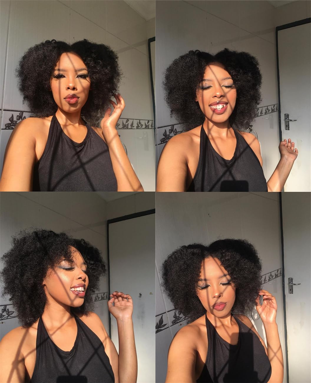 Parrucche Capelli Umani Per Donne Nere - Afro Kinky Ricci 100% Capelli Umani Glueless None Lace Afro 180% Densità 14 Pollici