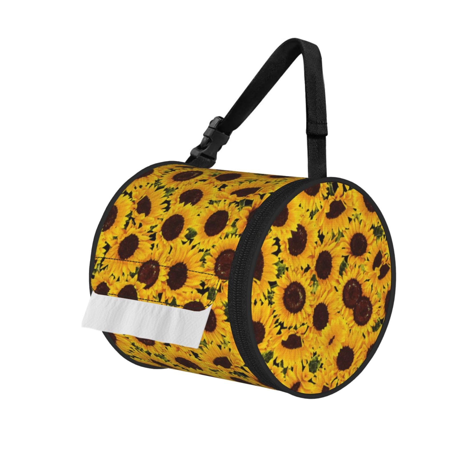 Yellow Sunflowers Printed Roll Paper Carrier Bag, Foldable Oxford Cloth Tissue Case for Camping Hiking Backpack