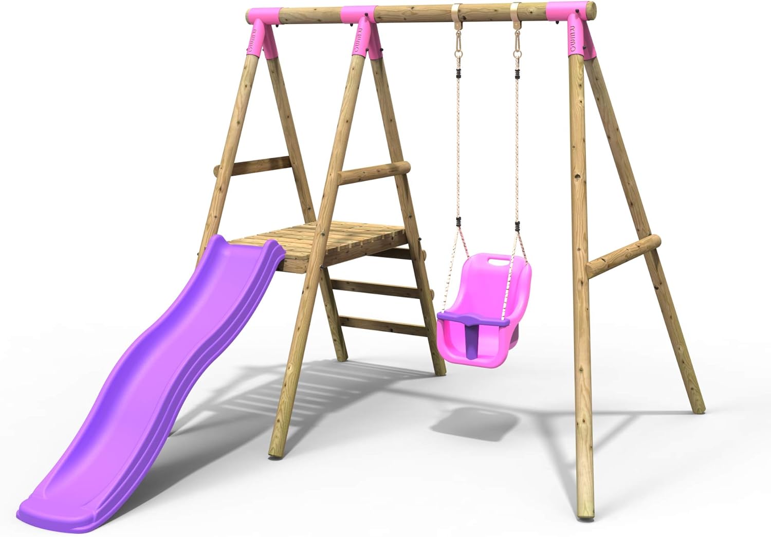 Rebo® Cassini Wooden Swing Set with Platform and Slide Cassini Pink