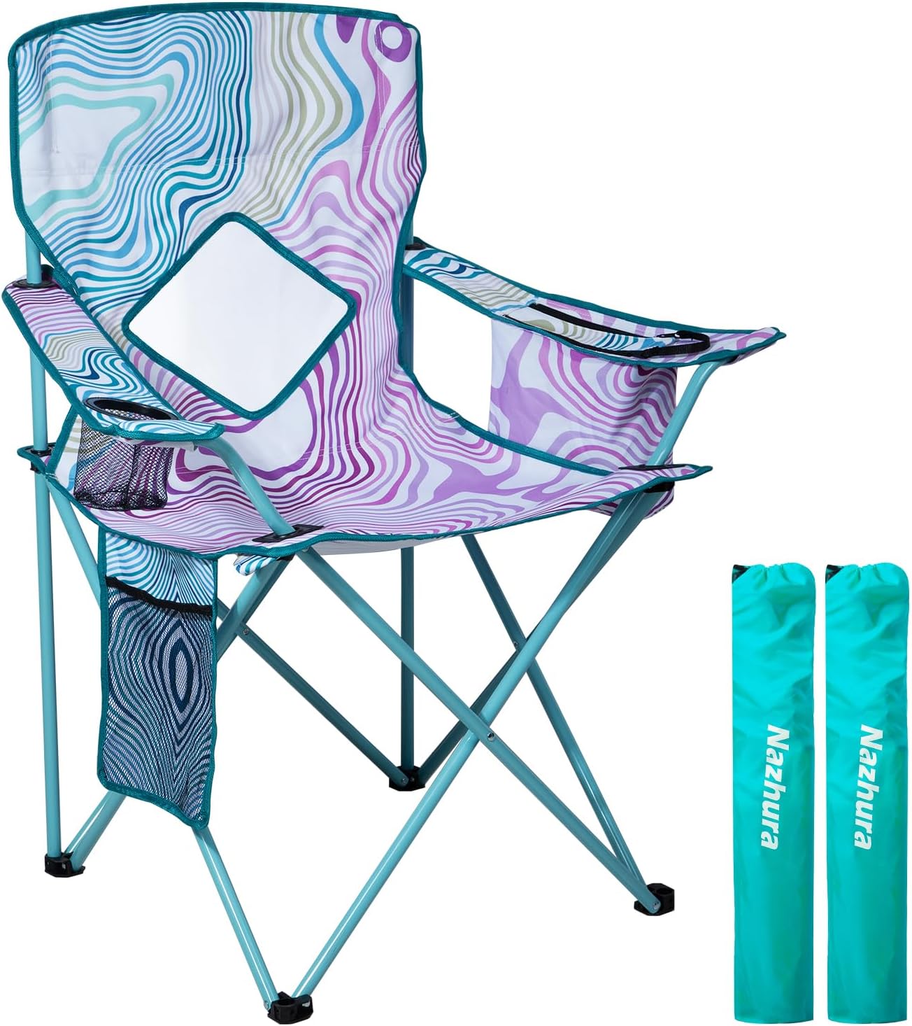 Nazhura 2 Pack Folding Camping Chair with Cooler Pouch, Mesh Backrest and Cup Holder Pocket (Flower, 2 Pack)
