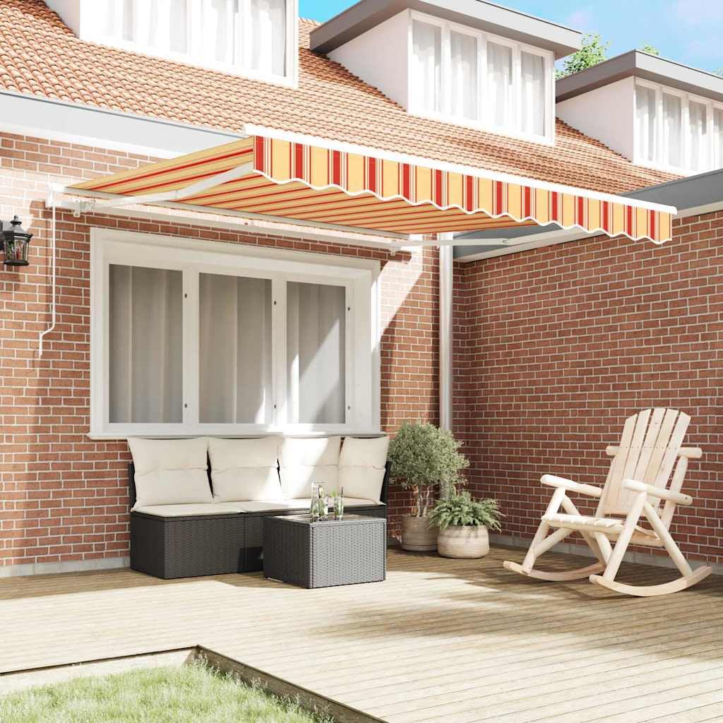 Tenda da sole estensibile manuale, protezione solare, giallo/arancione, 300 x 250 cm | Ombreggiante flessibile con manovella per balcone, veranda e giardino. Angolo di inclinazione regolabile individualmente.
