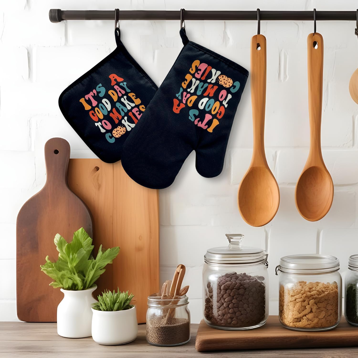It's a Good Day to Make Cookies,Funny Oven Mitts and Pot Holders,Silicone Non-Slip Oven Mitts,Kitchen Gift for Men Women,Bake Lover Gift,Housewarming Gift Ideas