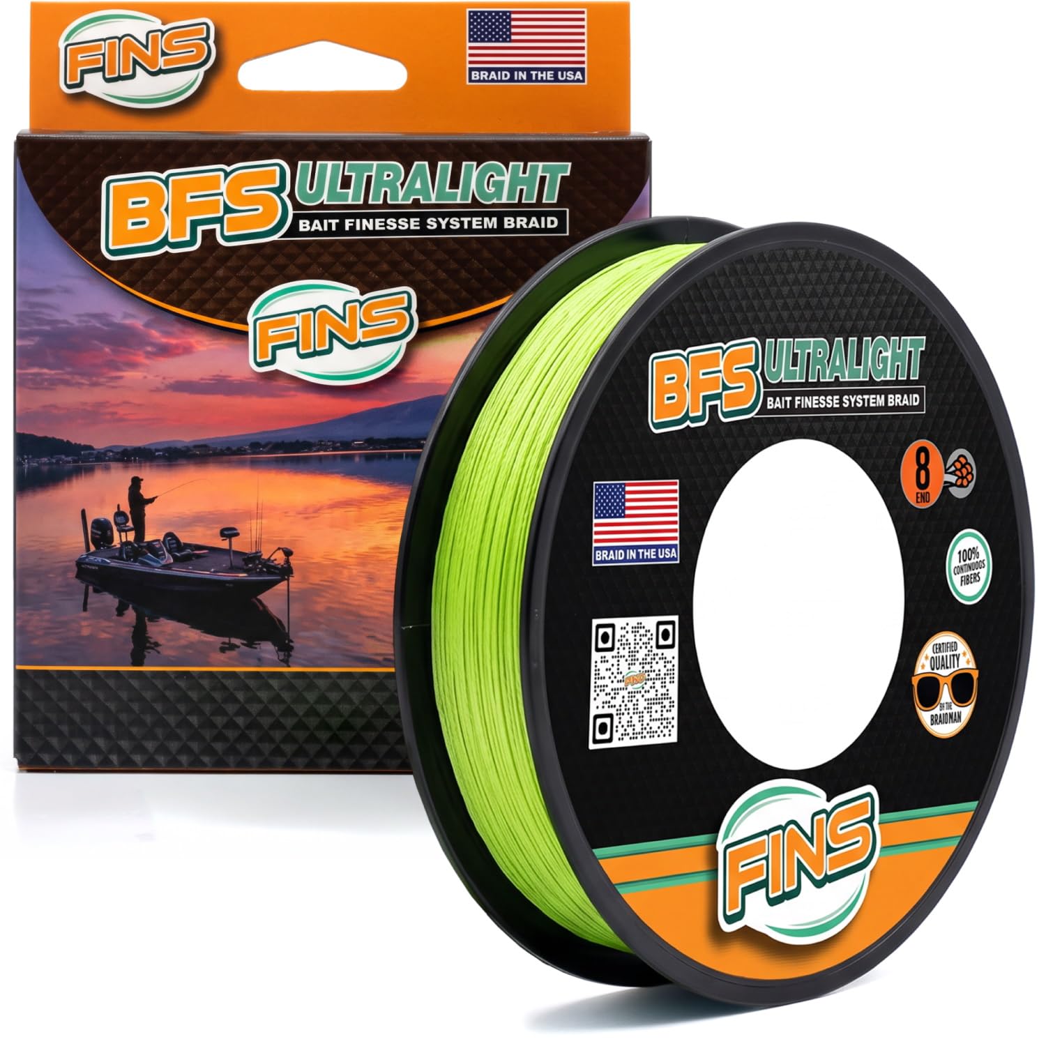 FINS BFS - Línea de pesca trenzada ultraligera, fina de 8 hebras trenzadas, Estados Unidos