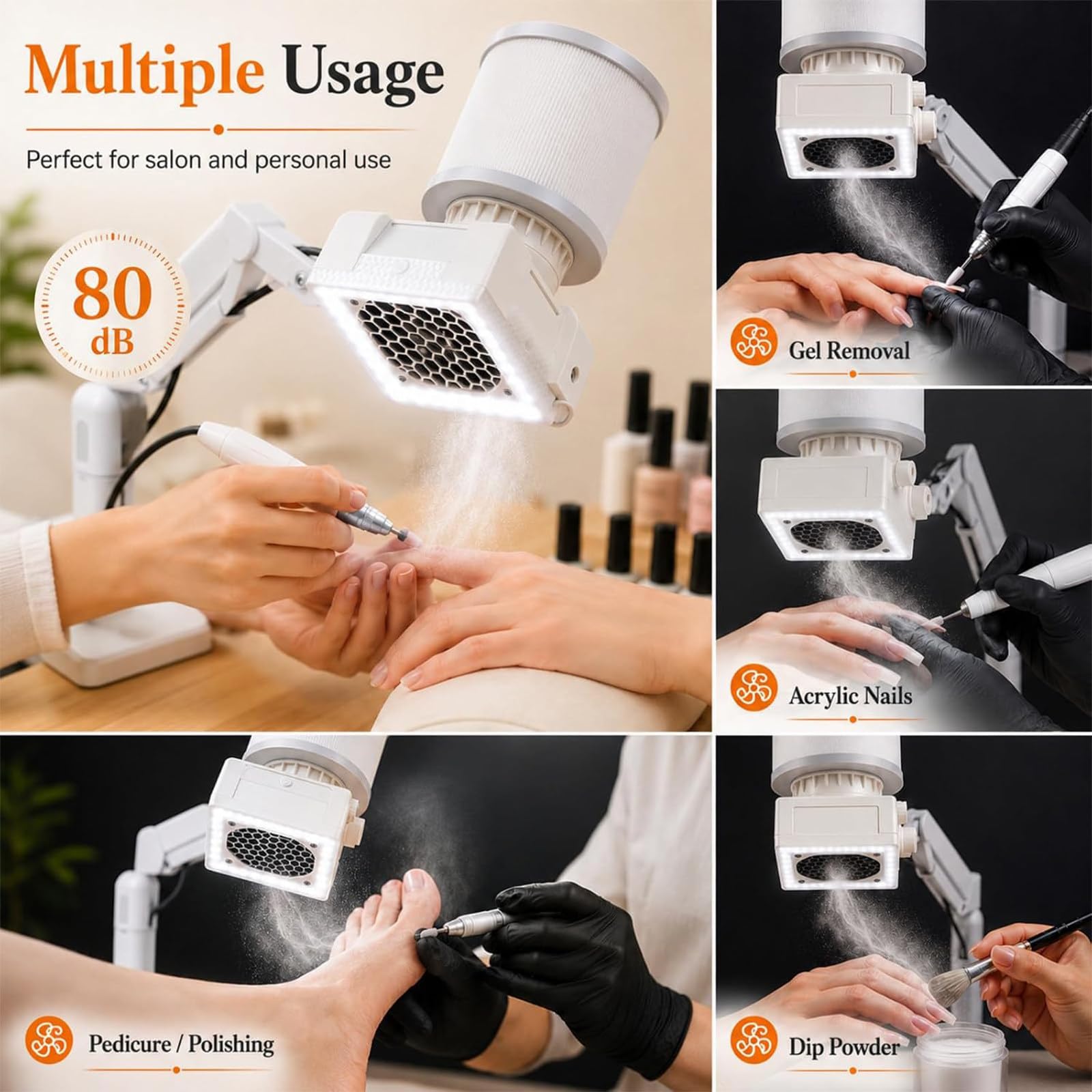 Aspiratore Professionale 60w per Polvere Unghie con Luce LED Integrata, Forte Aspirazione, Filtro Riutilizzabile E Supporto da Tavolo per Unghie in Gel E Dip Powder