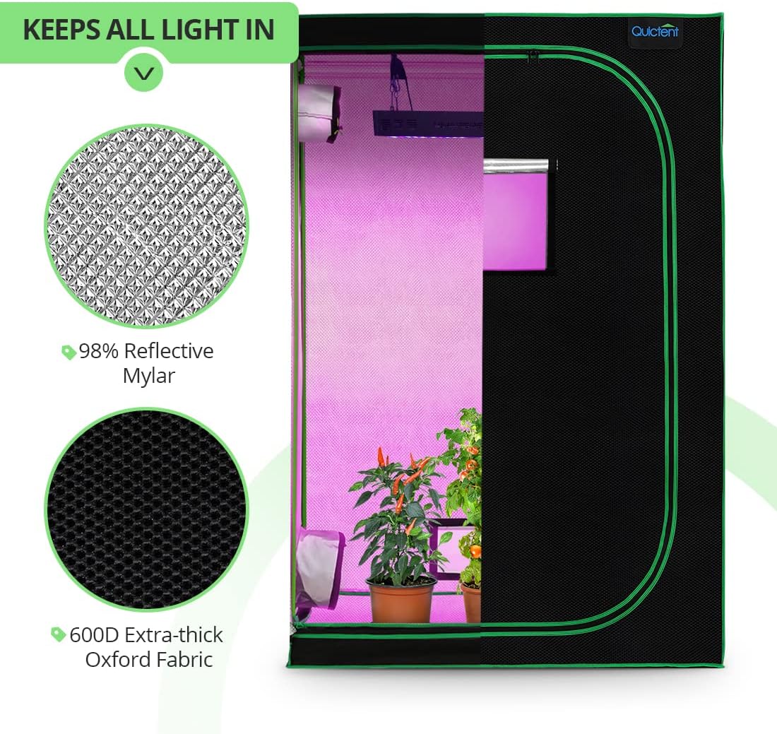 Quictent 4' x 4' Grow Tent 48" x 48" x 71" Roof Cube Tent with Observation Window and Floor Tray for Hydroponics Indoor Plant