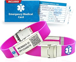 QR Code Medical Alert Bracelet for Men and Women – Customizable Waterproof Silicone Medical ID Wrist Band, Adjustable with Emergency Card & Lifetime Access to Personal Health Record (PHR) - Pink