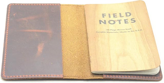 JJNUSA Leather Journal Cover for Field Notes Moleskine Cahier Notebook Pocket Size 3.5" x 5.5" Vintage Refillable Notepad Brown