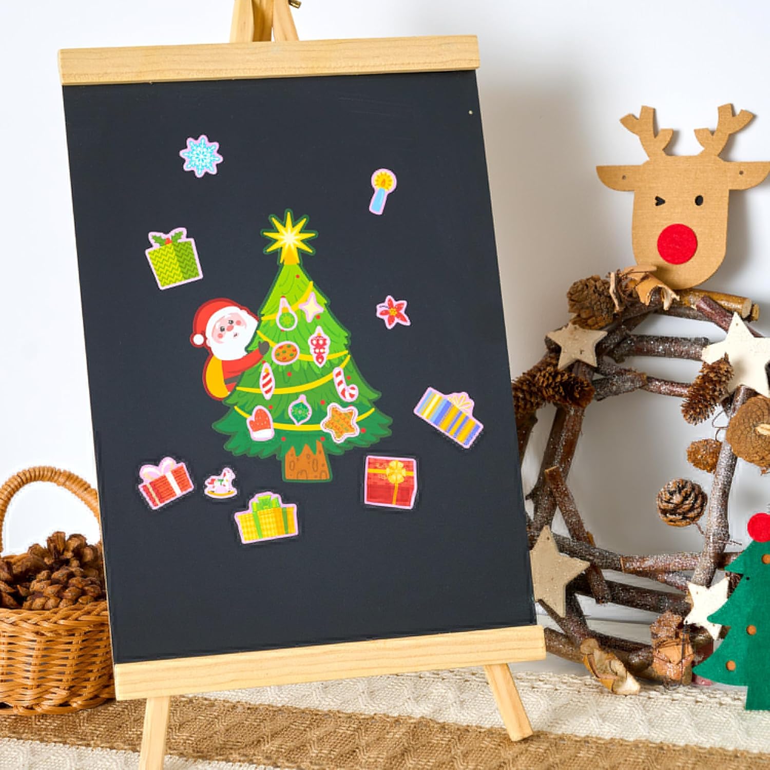 JOYIN 48 Pcs Christmas Sticker Sheets, Christmas Craft Supplies for Kids, Make Your Own Characters Mix and Match Sticker Sheets with Trees, Kids Party Favor Supplies, Xmas Classroom Activities Game