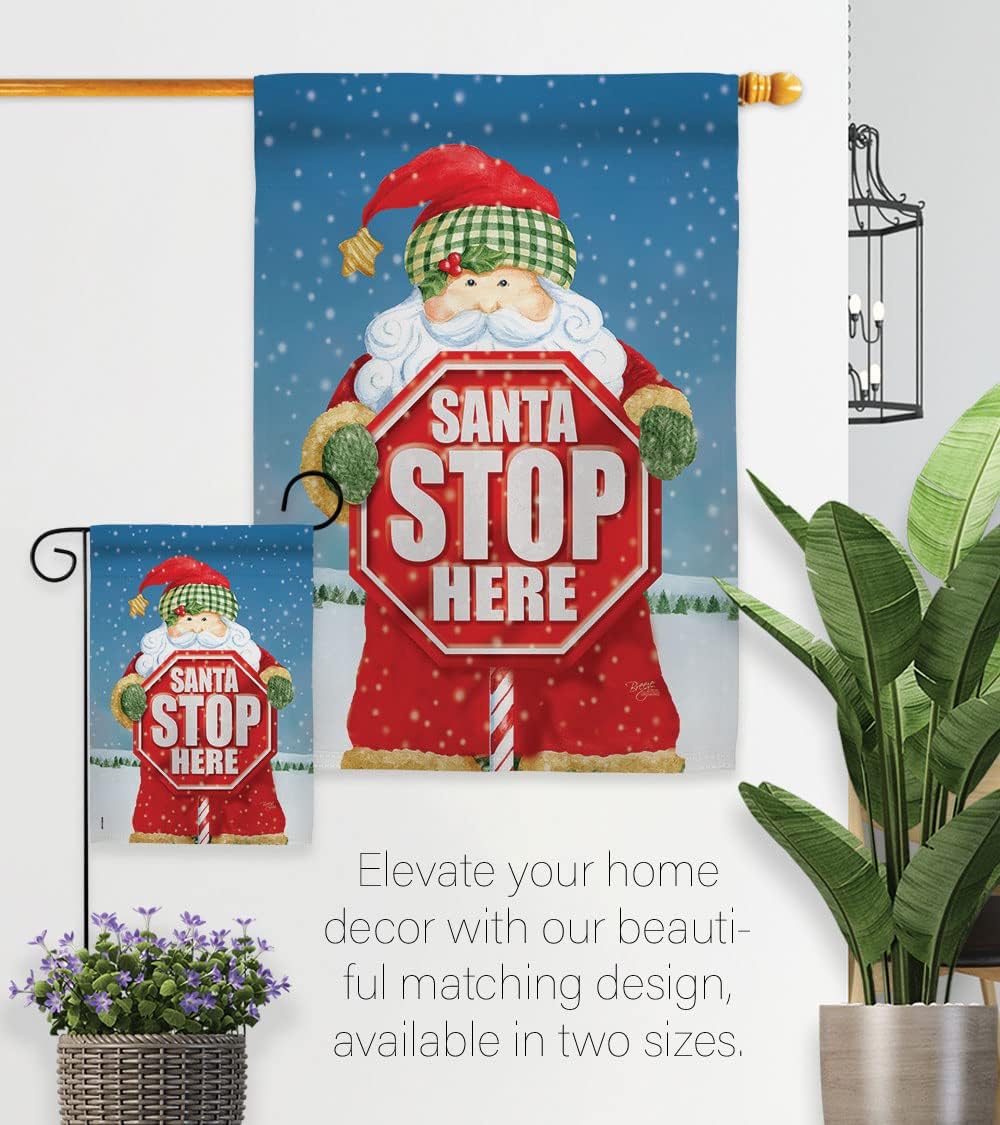 Breeze Decor H114137 Santa Stop Here Winter Christmas Decorative Vertical Garden Flag, 28" x 40", Multicolor
