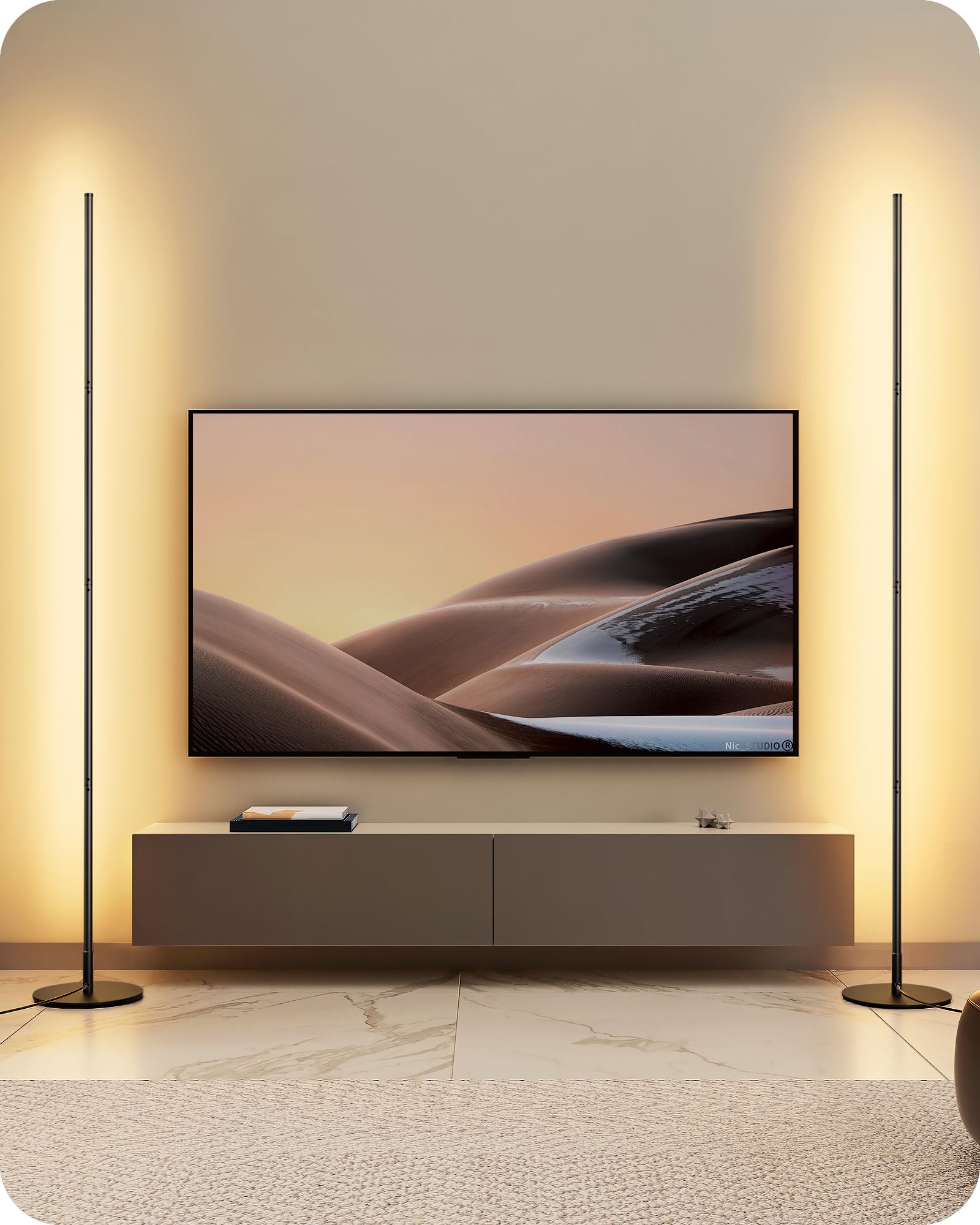 EDISHINE 2 Pack LED Floor Lamp, 146cm Minimalist Dimmable Standing Lamp with Foot Switch, Stepless Dimming