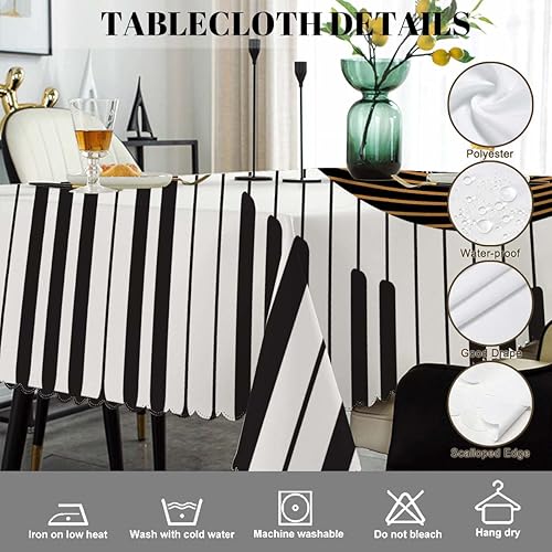 Miniatura 4 de Swono Mantel de notas musicales de 52 x 70 pulgadas, para piano negro, instrumento musical y notas, mantel de cocina, comedor, mantel para uso en