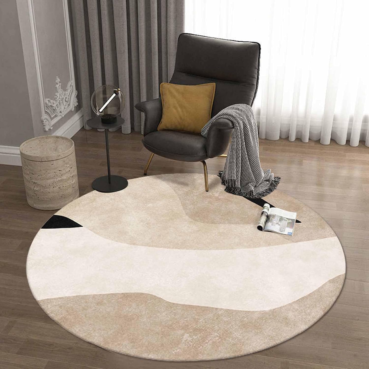 Tapis rond doux pour salon et chambre moderne en textile confortable