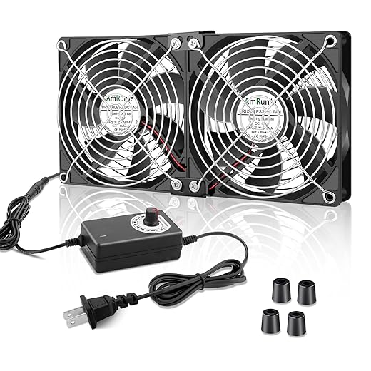2X 120mm 240mm Computer Fan with AC Plug Big Airflow Adjustable Speed 110V 220V 240V Dual Ball Bearing Powerful Fans, for RV Fridge Workstation Cabinet PlayStation Server Cooling and Exhaust