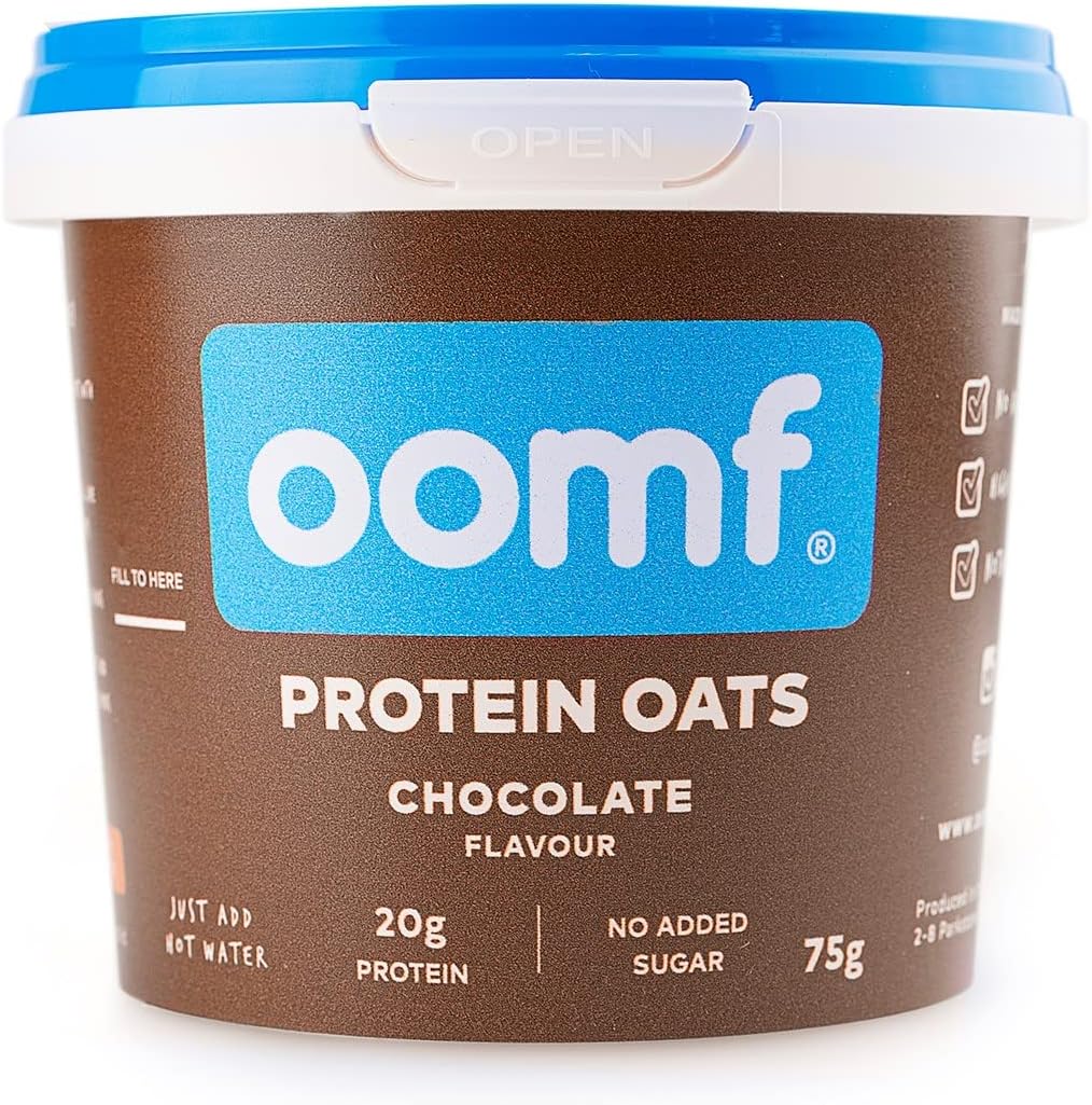 Oomf Protein Porridge to Go, Pack of 8 x 75g, Porridge Pots, Breakfast on the Go, 20g Whey Protein per Pot, No Added Sugar, No Artificial Flavours or Ingredients, Chocolate Flavour