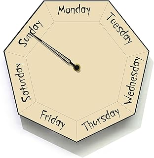 Day of The Week Clock - Heptagon Beige Wall Clock - Week Days Clock - Funny Clock Gift - Office Clock - Optional RGB LED 5V Backlit