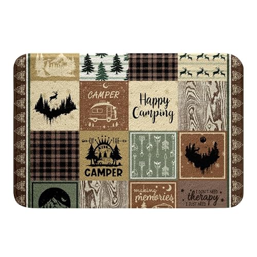 Erosebridal Rv Camper Theme Bathroom Rug Set,Kids Happy Camping Bath
