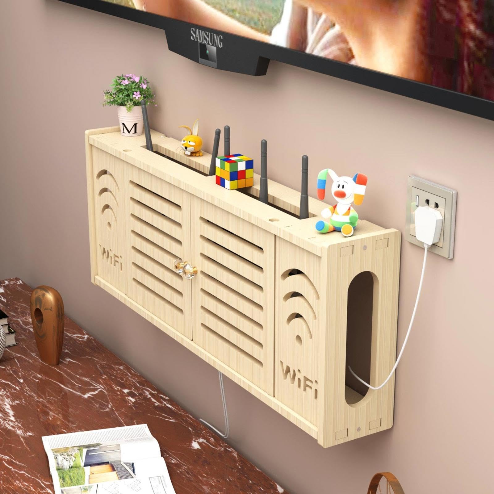Porta WiFi da Parete Scatola del Router Mensola TV Decoder Scatola Router Muro Scatola Porta Oggetti da Muro Supporto Telefono Parete Scatola,A-48x24cm
