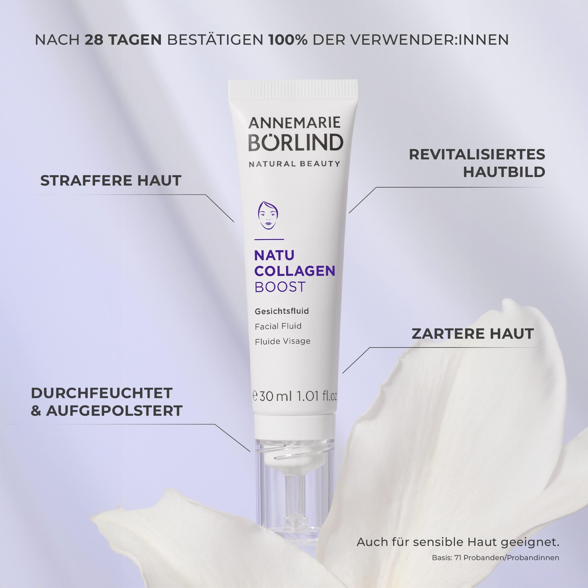 ANNEMARIE BÖRLIND NATUCOLLAGEN BOOST Gesichtsfluid 30ml | Feuchtigkeitsspendendes Gesichtsserum, Aktiviert Kollagenproduktion, Mildert Falten, Anti-Aging, Mit Veganem Kollagen