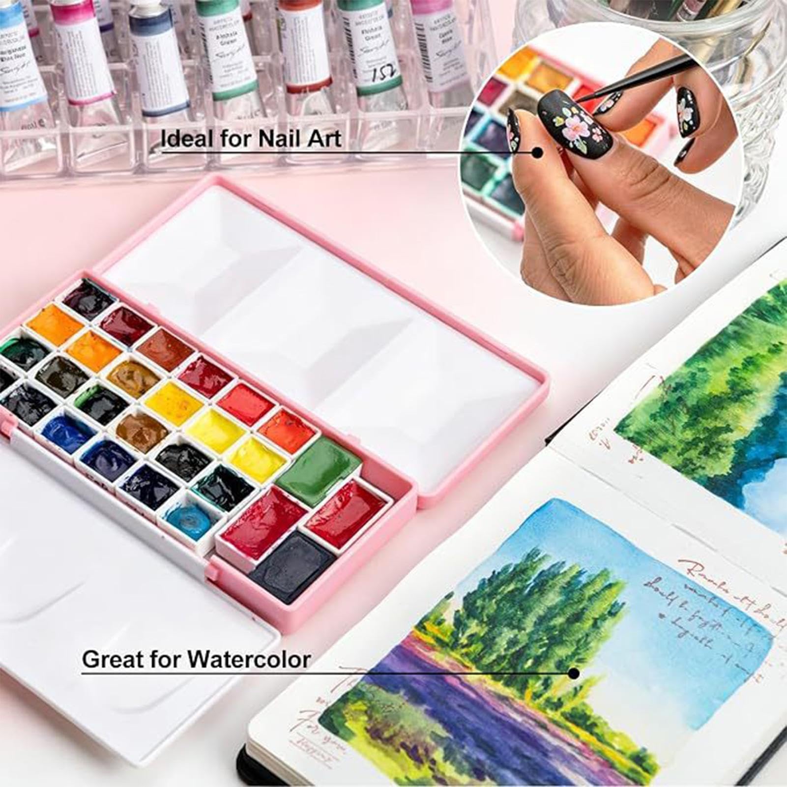 Tavolozza Da Viaggio Vassoio Artistico Portatile Con Coperchio E Mezzi Pan | Set Di Tavolozze Acquerelli Per Viaggio, , Studio, Classe, Scuola