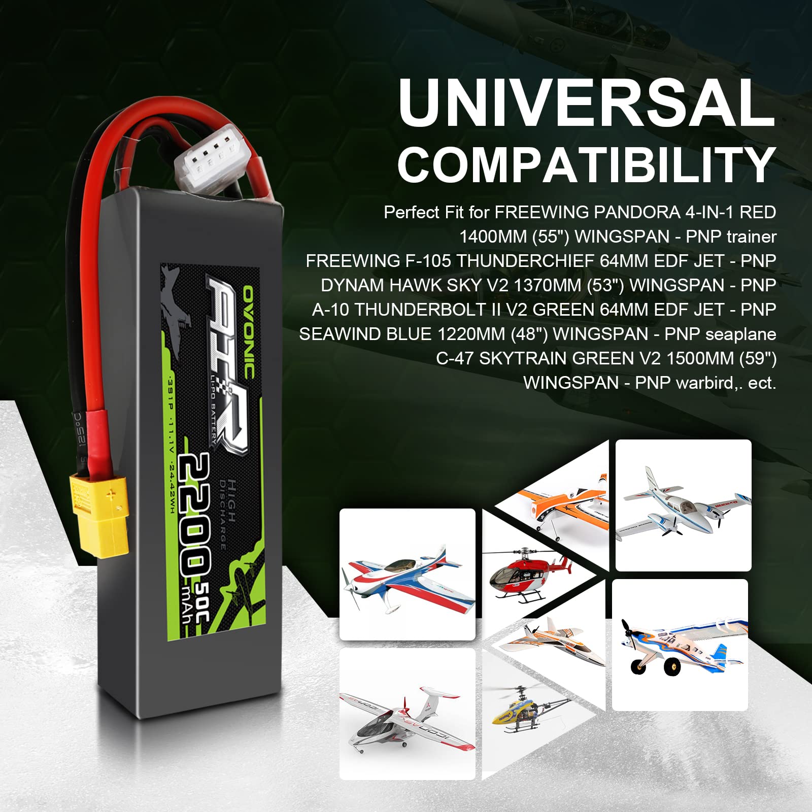 OVONIC Lipo RC Akku 11.1V 2200mAh 50C 3S mit XT60 für RC Evader BX Auto RC Truck RC Truggy RC Flugzeug UAV Drohne FPV（2 Packs ）
