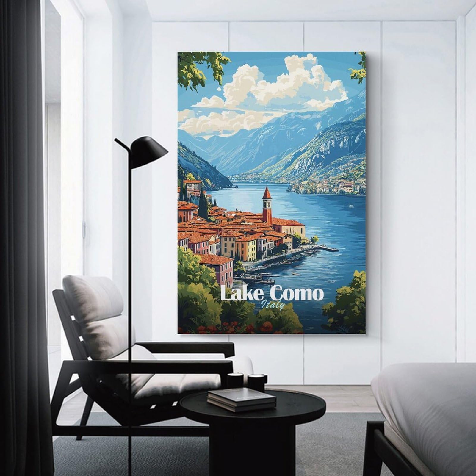 Junmoney Lake Como Italy Vintage Canvas Art Print, 24x36inch(60x90cm), for Home Walls, Creative Rooms Or Shared Spaces, Decorative Artwork with Broad Appeal
