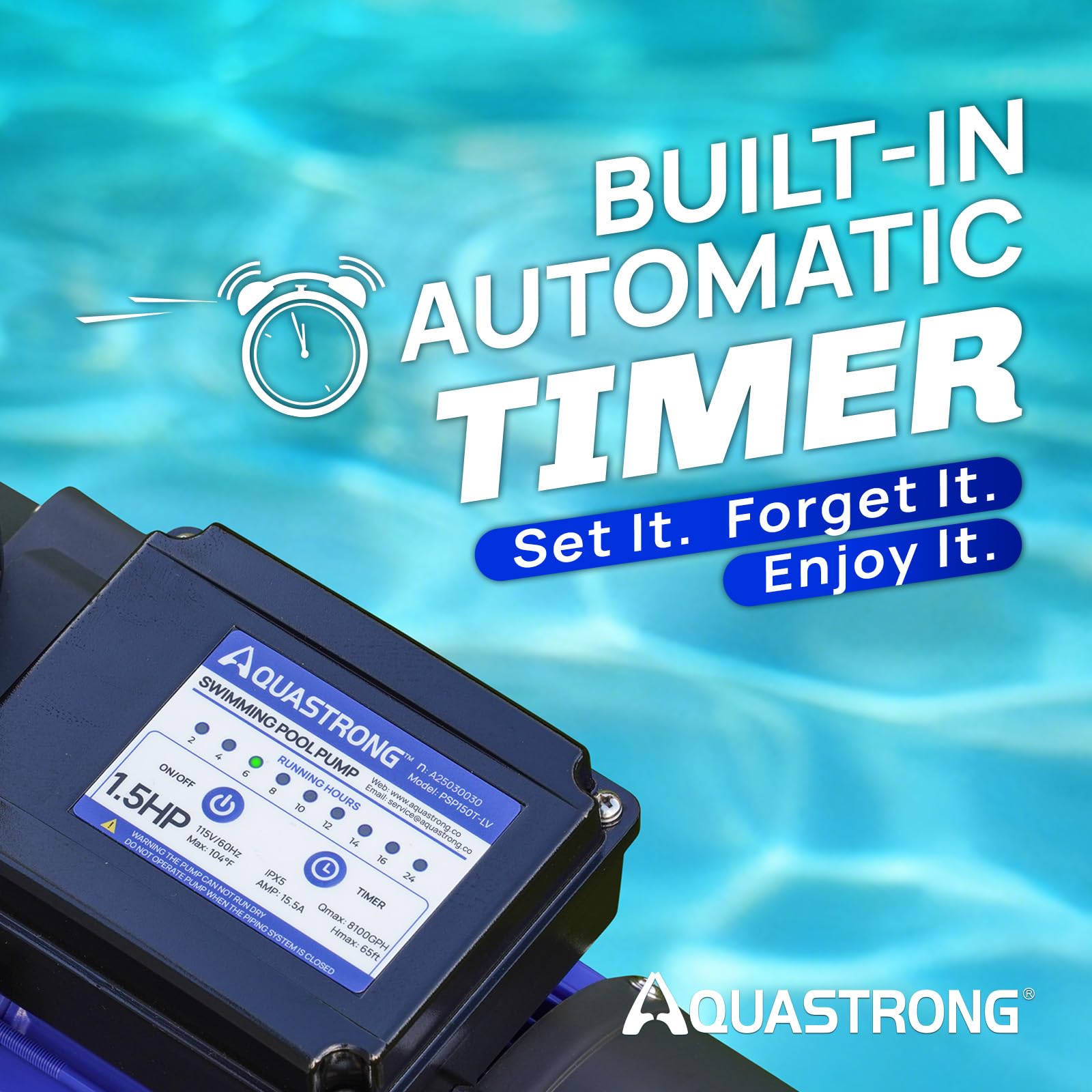 AQUASTRONG Pompe de filtre à sable de 45,7 cm pour piscine hors sol avec minuterie, 1,5 HP, 8100 GPH Pompes de piscine hors sol pour piscines jusqu'à 28 000 gall, filtre de piscine avec valve à 6