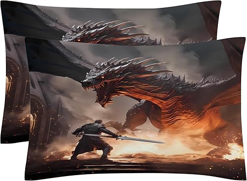 Miniatura 3 de OmErsa Juego de funda de edredón de dragón tamaño California King, 3 piezas, funda de edredón Samurai y 2 fundas de almohada de microfibra suave,