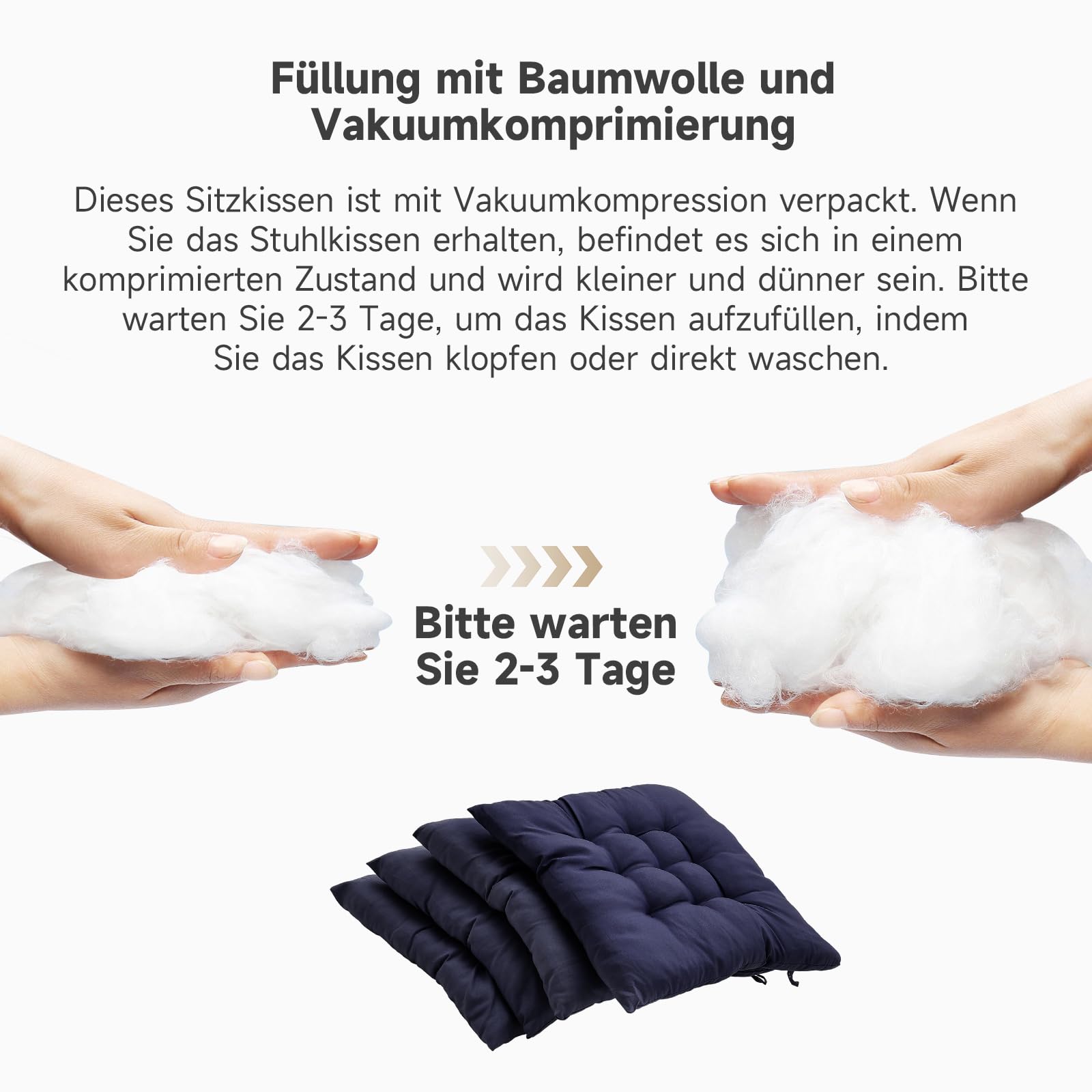 4er Set Stuhlkissen mit Bändern, Bequemes Sitzkissen 40x40 cm Stuhlauflage für Bürostuhl, Gartenstuhl, Balkonstuhl, Sitzpolster Indoor & Outdoor für Esszimmer, Wohnzimmer, Studierzimmer Blau