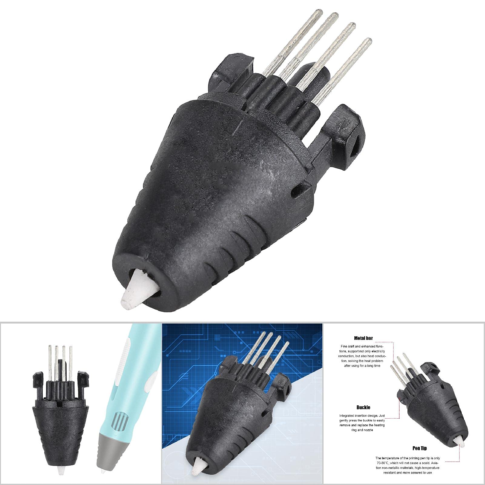 Sxhlseller Accessori per Penna per Stampa 3D Ugello di Inserimento Testina di Stampa Barra di Metallo Nera da 1,75 Mm con Design di Inserimento Integrato, Fibbia e Punta della Penna per la