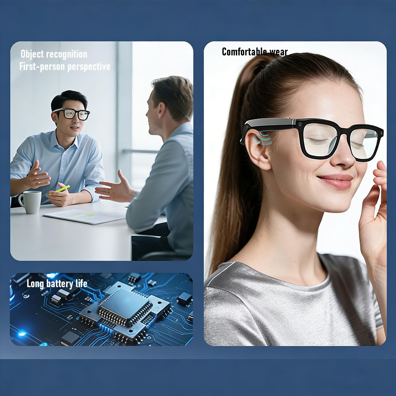 Gafas Inteligentes con Cámara, Grabación de Video HD 8MP, 1200P Antivibración, Traducción en Tiempo Real 139 Idiomas, Reconocimiento de Objetos, Audio Abierto, (Gafas de Sol)