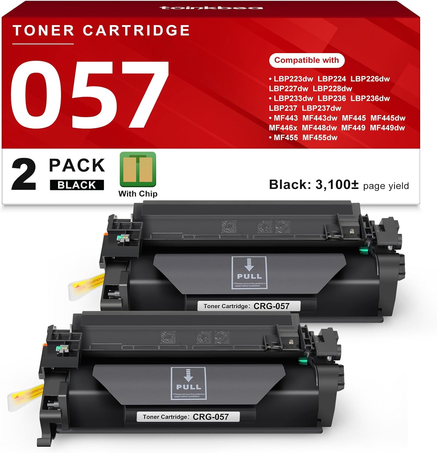057 Toner Cartridge (with Chip) Compatible Replacement for Canon 057 CRG-057 ImageCLASS MF445dw MF448dw LBP226dw LBP227dw LBP228dw MF449dw MF445 LBP220 LBP230 MF440 MF450 Printer Ink (Black, 2-Pack)
