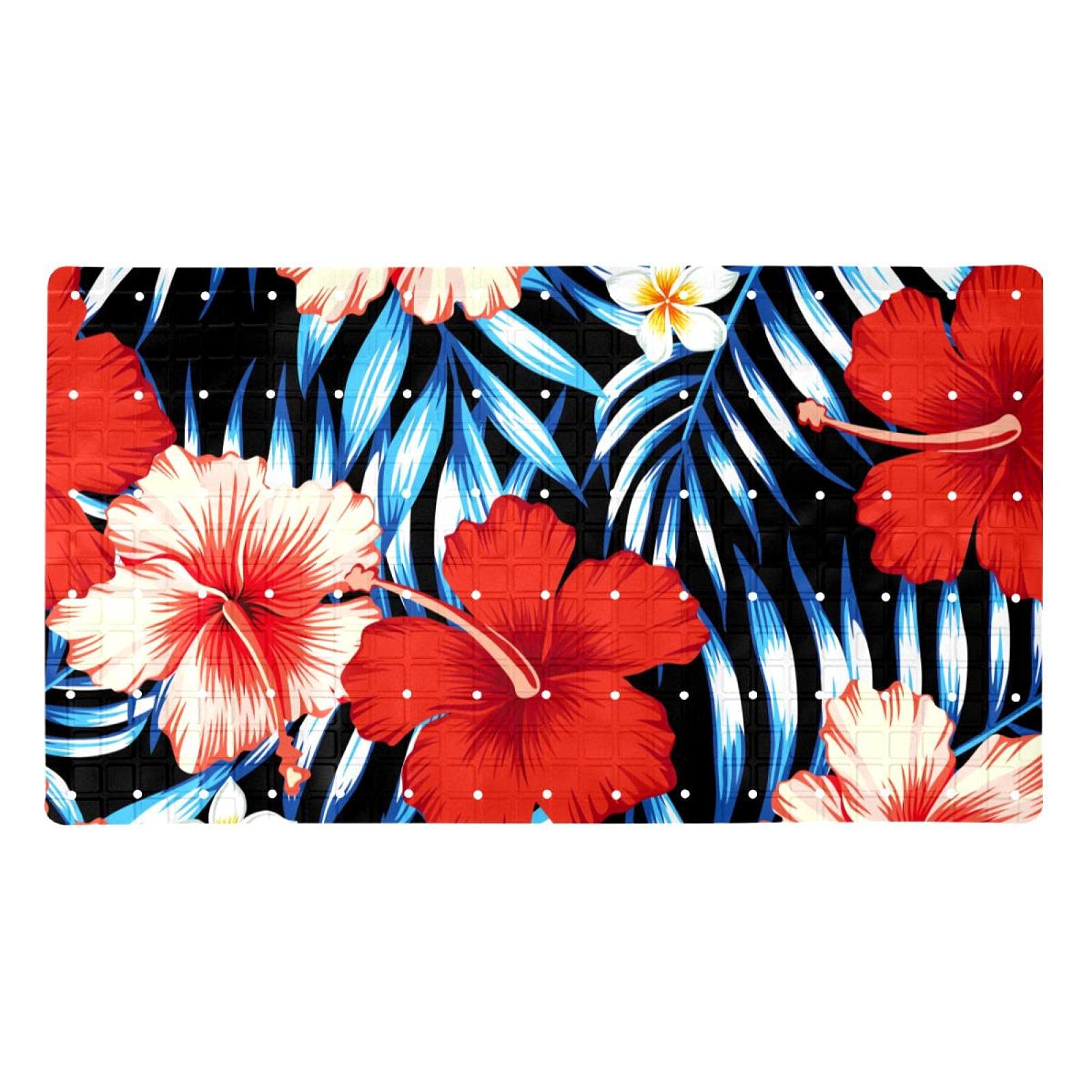 Tapis de bain antidérapant avec de grandes fleurs rouges pour sécuriser la douche familiale