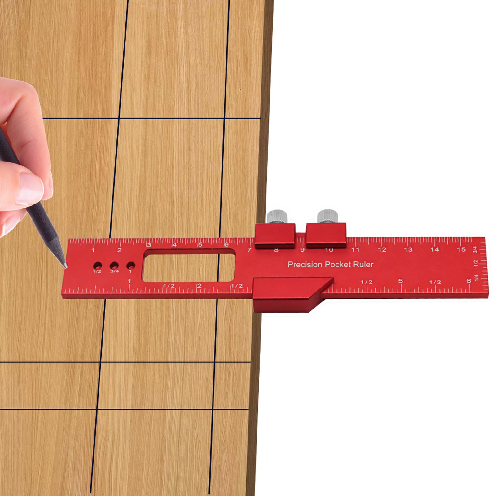 Houtbewerking Liniaal Precisie Pocket Rule - 6 Inch Metalen Slide Stop Markering Liniaal Metrische Inch Meten Hout Werken Krabbel Linialen Meetgereedschap Eng