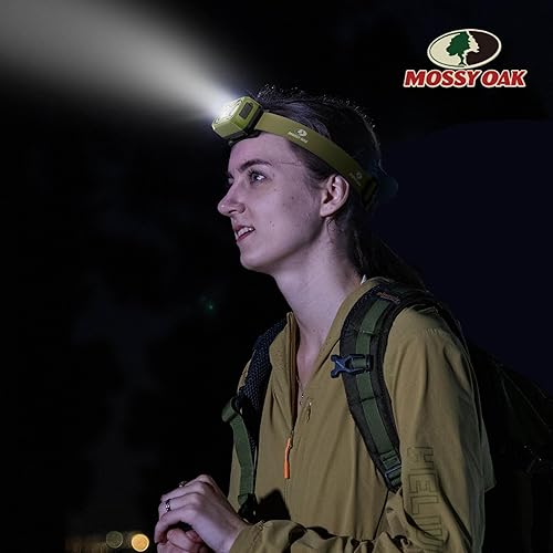 Miniatura 8 de Mossy Oak Linterna frontal recargable de 600 lúmenes, faro LED ligero con luz blanca y roja, lámpara frontal impermeable con banda antideslizante,