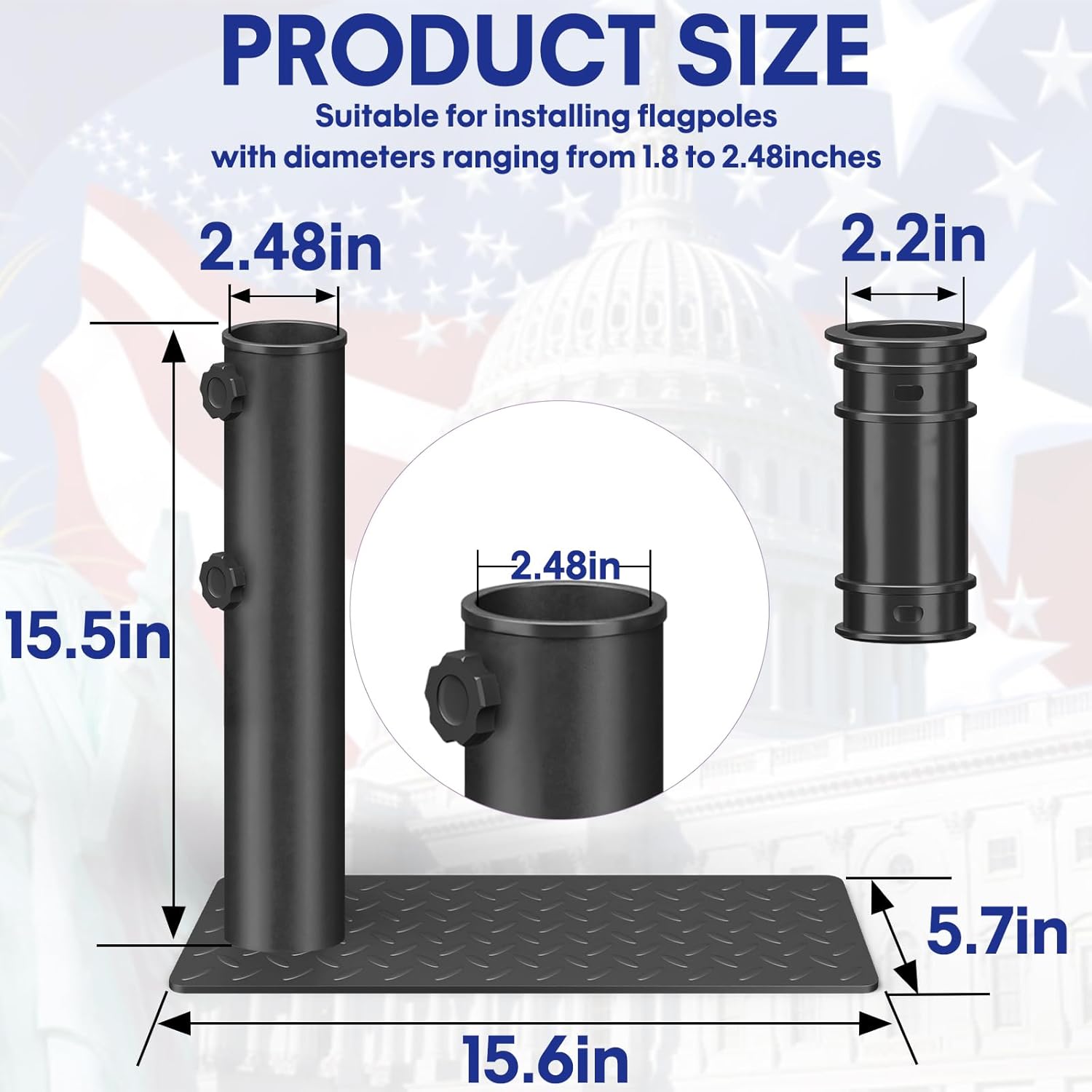 Flagpole Tire Mount（1.8"-2.48",Antenna Pole Mount,Portable Metal Flag Pole Wheel Stand Tailgate Tire Mount Antenna Stand Fits for Cars RVs Truck Camping Tailgating and Outdoor Party Events - Image 2