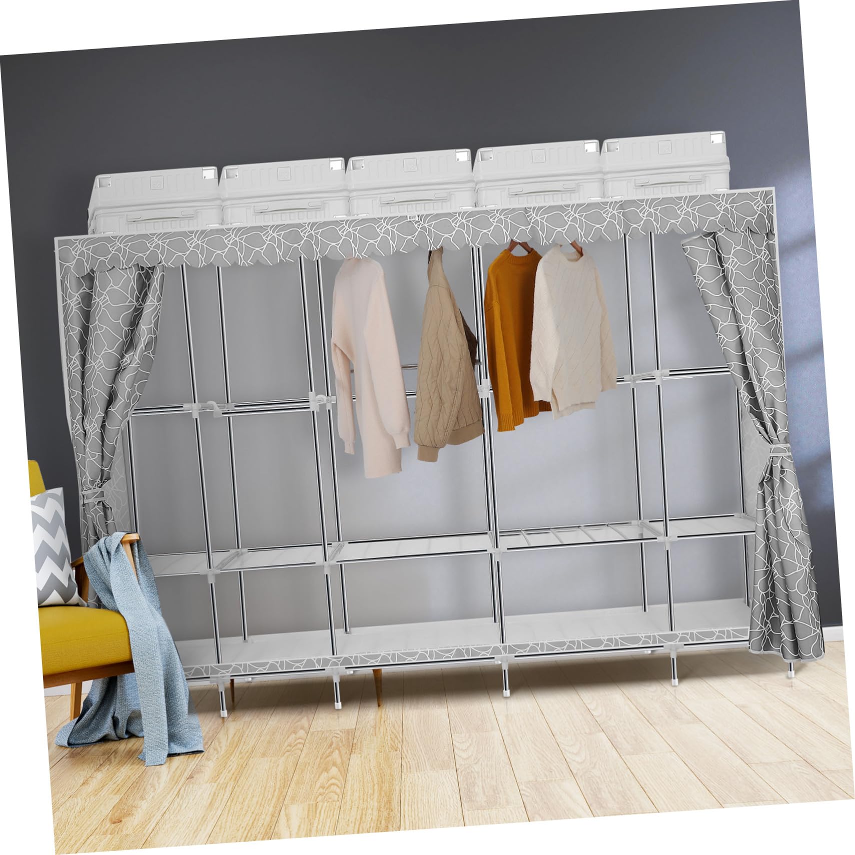 Ciieeo Armario Ropero Portátil de Tela Organizador de Ropa para Dormitorio Viajes Armario Ropero Resistente con Funda para Colgar Ropa