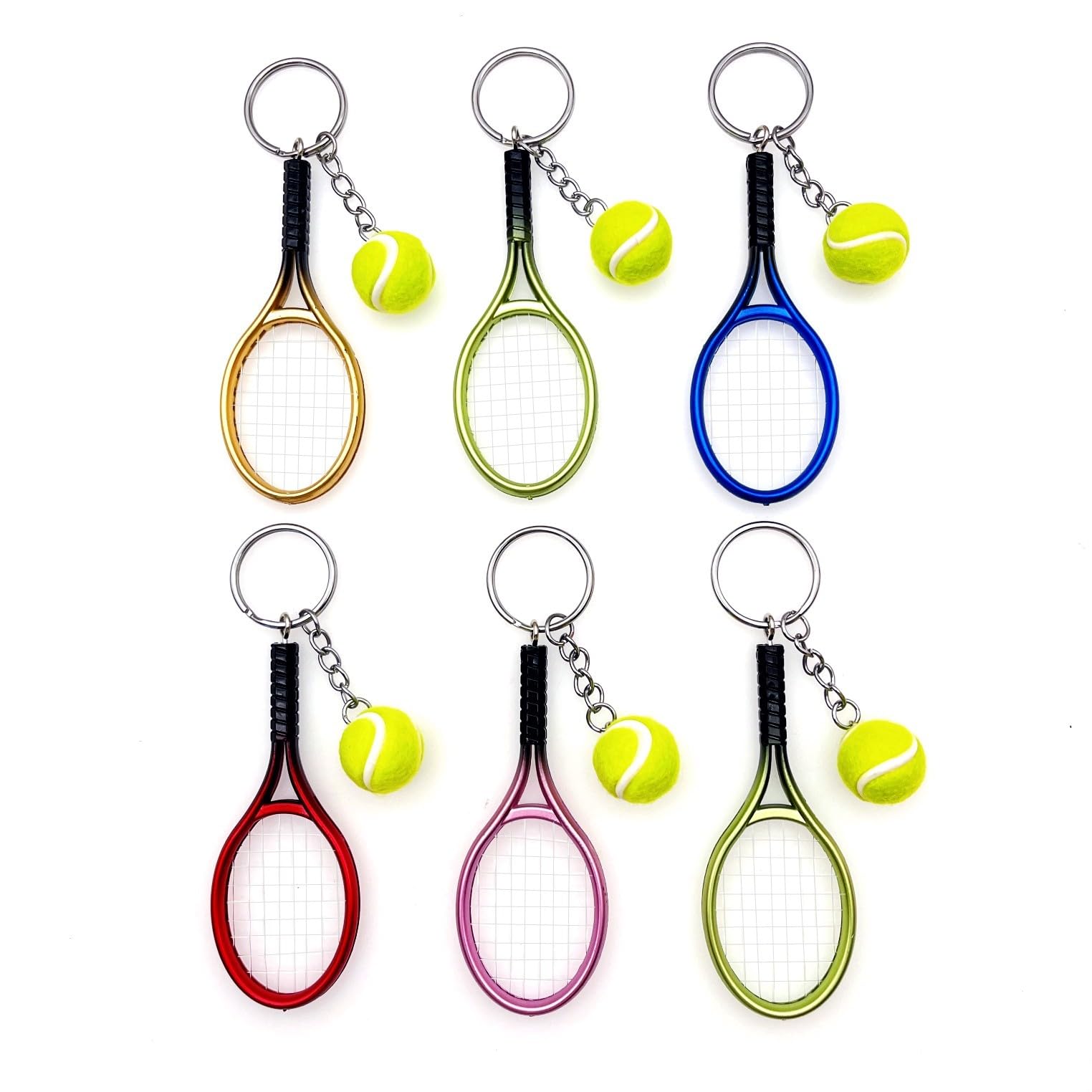 JZK 6x Llavero raqueta de tenis mini llavero pelota de tenis, regalo temático tenis, regalo para fanáticos tenis, decoraciones favores de fiesta tenis, recuerdo de juegos deportivos