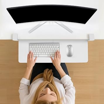 Keyboard Tray Under Desk with Drawer26.77 X 11.81Large Size Keyboard Tray with C Clamp-on Mount Easy to Install for Home Office (White)