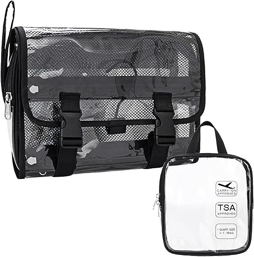 Neceser colgante bolsa de aseo de viaje aprobada por la TSA 3-1-1 bolsa de maquillaje transparente para hombres y mujeres tamaño de cuarto de galón