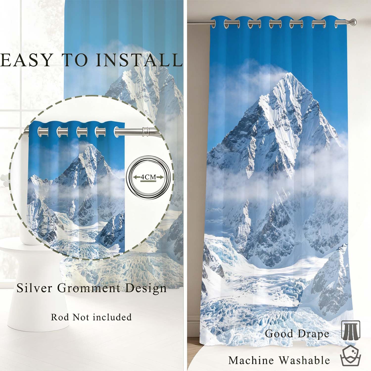 Tende Oscuranti Montagne di Neve per Interni 2 Pannelli 150x250 cm