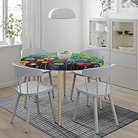 Vista 6 de Mantel redondo con flores coloridas, elástico, impermeable, lavable, para decoración de mesa, para fiesta, comedor, picnic, pequeño