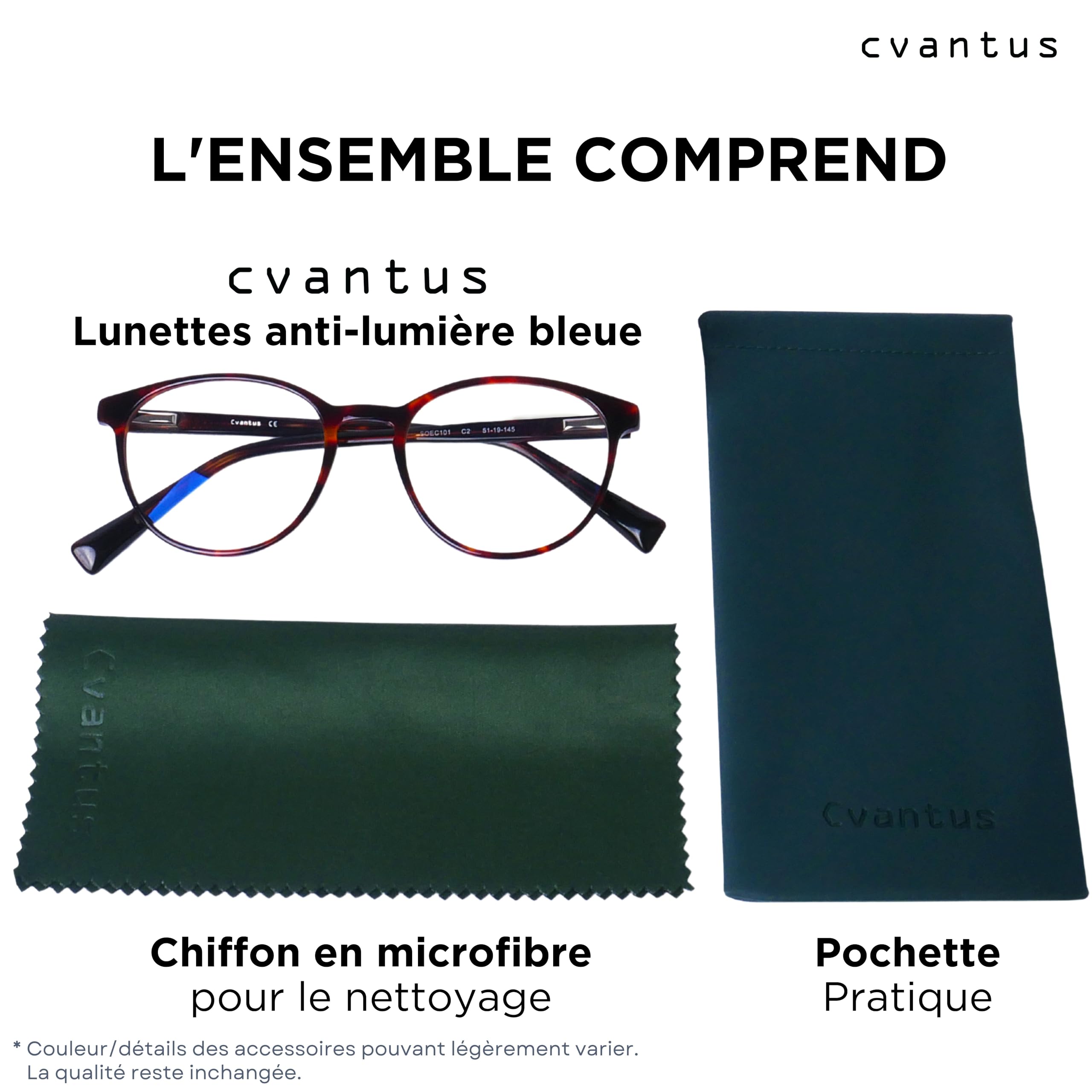 Cvantus Lunettes ordinateur Premium | Anti-lumière bleue & UV, Anti-reflets, Antistatique | Qualité Ordonnance - Faites par opticiens | Lunette anti lumiere bleue femme & homme rondes tortoiseshell
